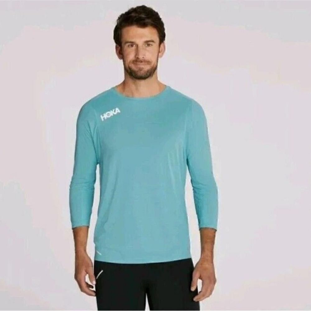 HOKA One One Women's Glide 3/4 Sleeve Shirt Teal Blue Size L New
